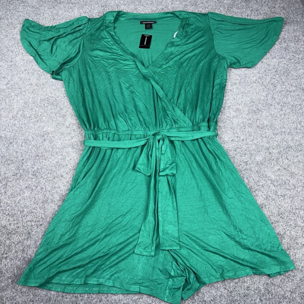 Ashley Stewart Romper Women's 22/24W Green Wrap Tie Waist Flutter Sleeve NWT New